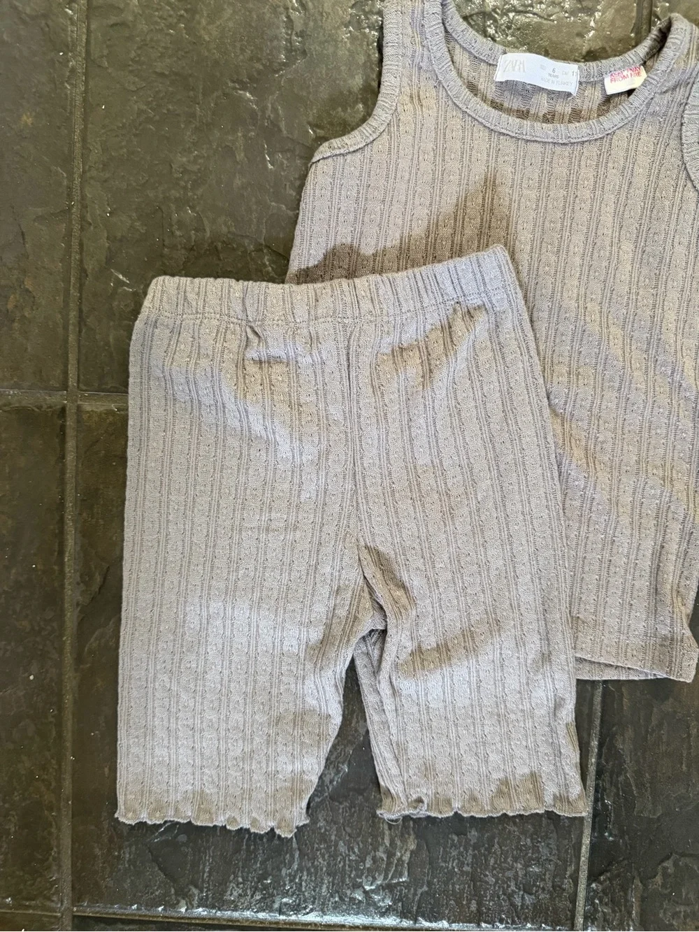 Zara Girls Ribbed Knit Tank & Biker Shorts Matching Set Size 6 Neutral Lounge
